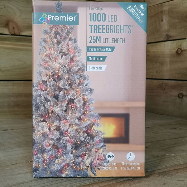 Samuel Alexander 1000 LED 25m Indoor Outdoor Christmas Multi Function Mains Operated String Lights with Timer & Clear Cable in Red & Vintage Gold