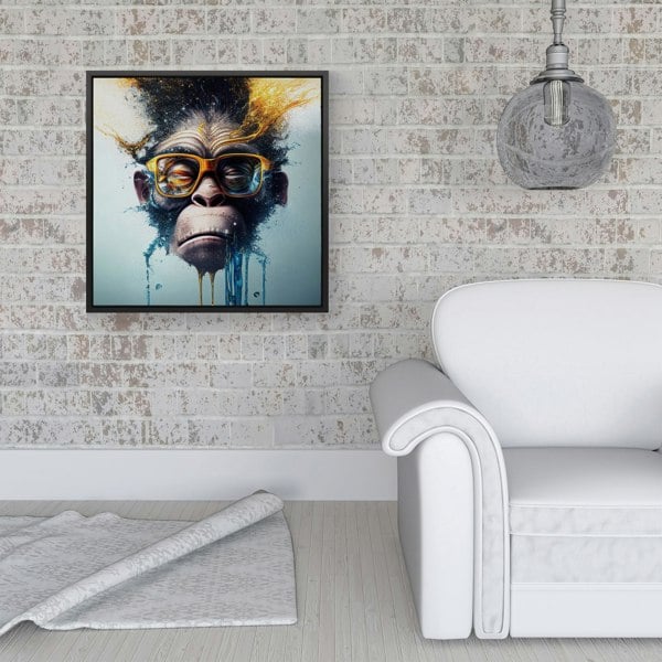 Warren Reed Monkey Splash Art Framed Canvas