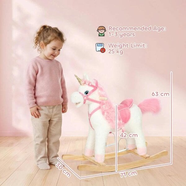 Rocking Horse, Unicorn Kids Ride on Horse with Rocking Limit, Hoofbeats, Neighing, Moving Mouth & Tail, for 1-3 Y, White