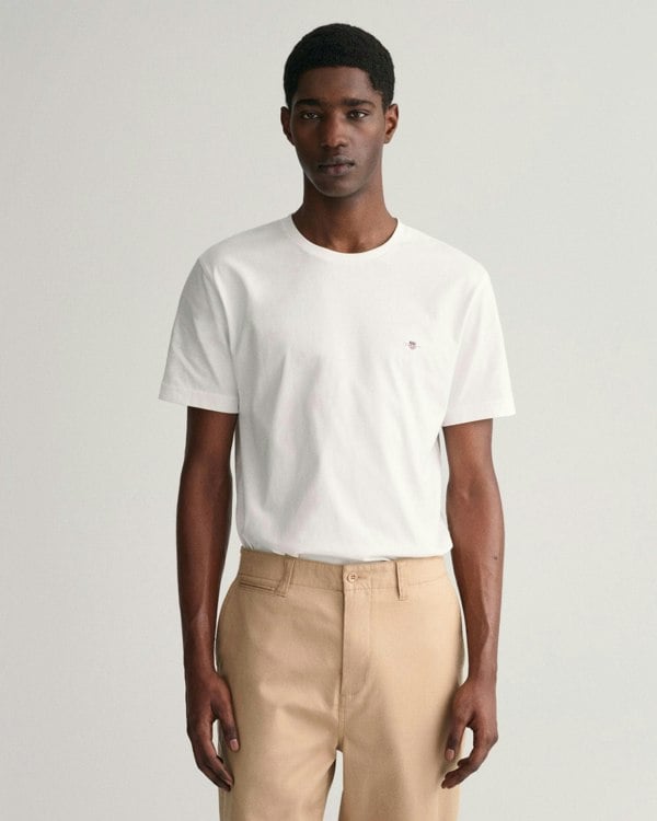 GANT Mens Regular Fit Short Sleeve Shield Logo T-Shirt NOS - 110 White