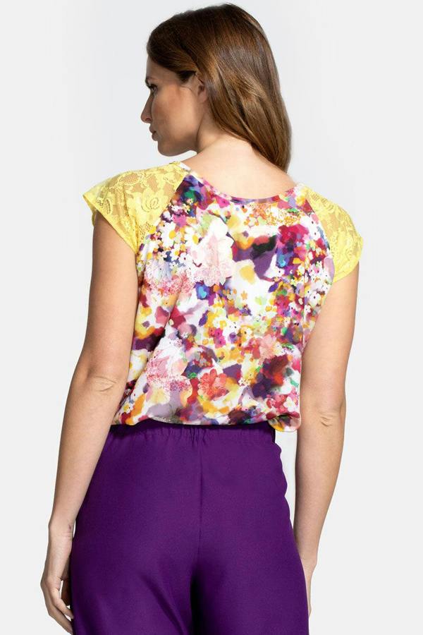 HotSquash Chiffon Top with Lace Sleeve