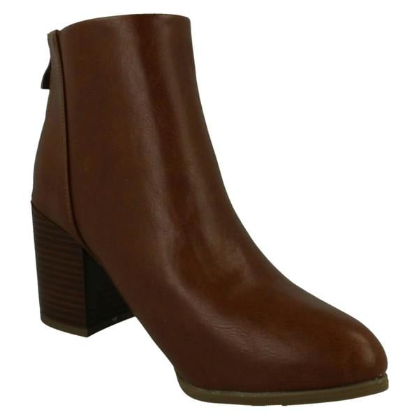 Spot On Ladies Block Heel Ankle Boots with Back Zip F51233