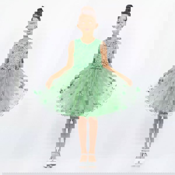 pretty model swirling in sage Green Party dress