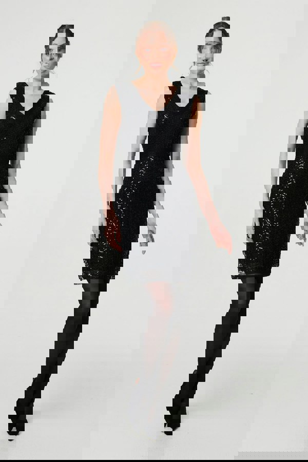 Black | Sequin Embellished Sleeveless Mini Dress
