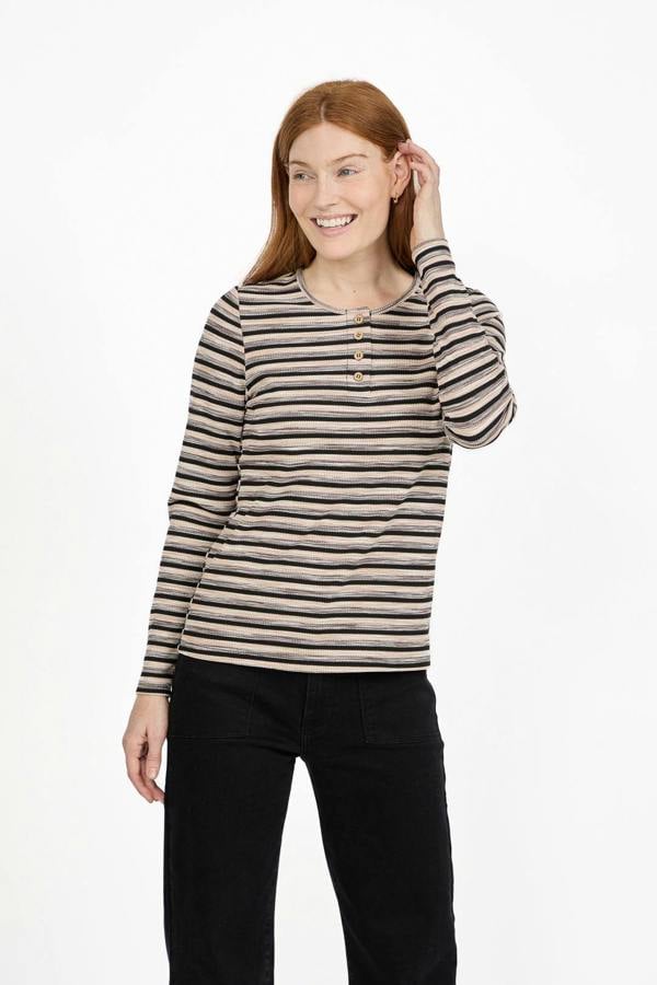 Mudflower Space Dye Ribbed Jersey Button-Up Top