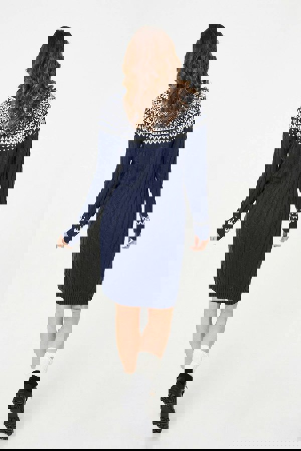 Navy | Nordic Print High Neck Jumper Dress