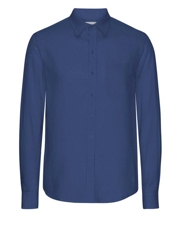 Colorful Standard Mens Long Sleeve Linen Shirt - Marine Blue - CHO - Designer Mens Long Sleeve Shirts