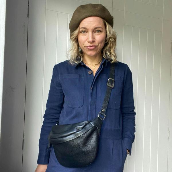 Black  large leather bumbag