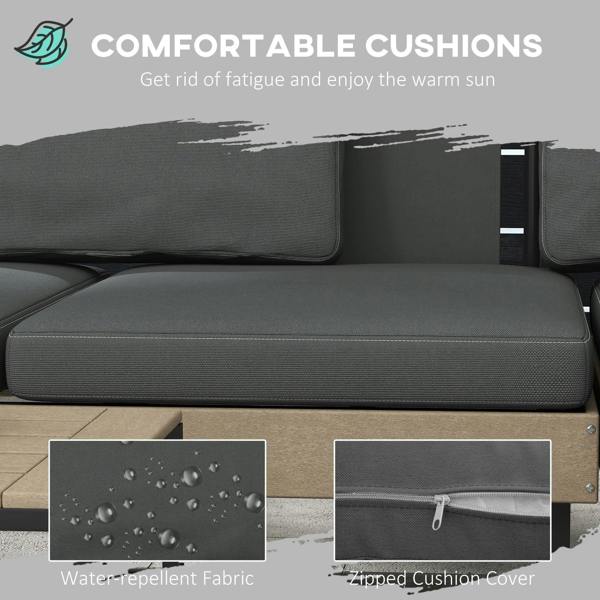 Grey outdoor sofa cushion with stitched edges and zippered cushion cover