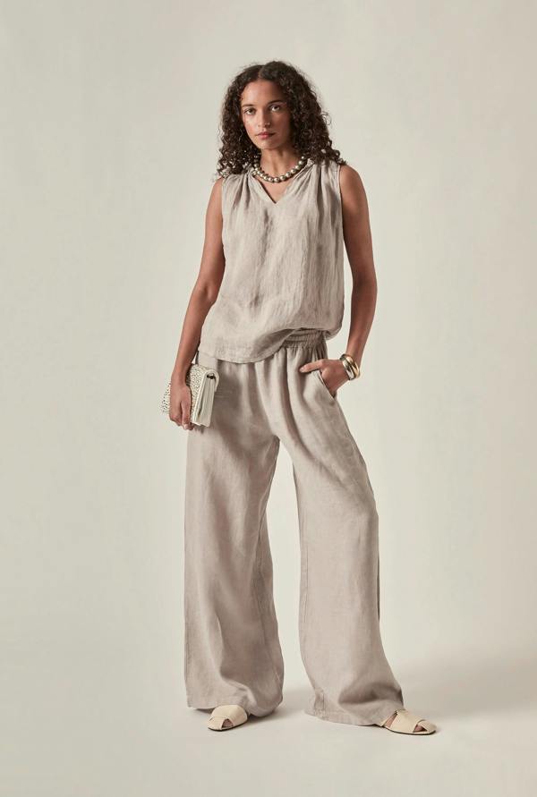 James Lakeland Taupe Pure Linen Sleeveless Top
