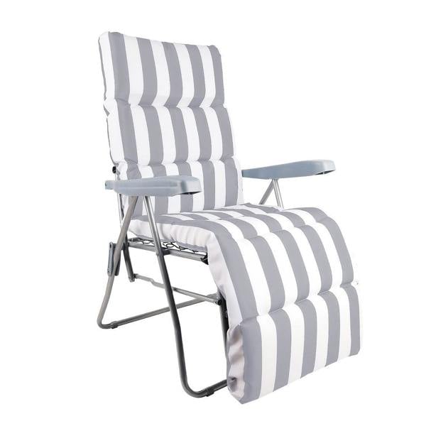Groundlevel Garden Recliner Chair with Striped Cushion