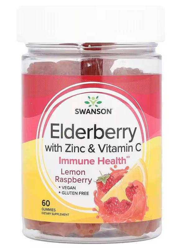 Swanson Elderberry Gummies with Zinc & Vitamin C, Lemon Raspberry - 60 gummies