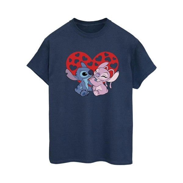 Disney Womens/Ladies Lilo & Stitch Hearts Cotton Boyfriend T-Shirt - Navy Blue