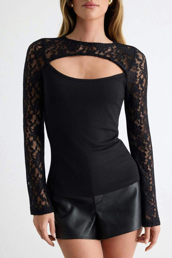 WOVCOR Fitted High Neck Long Sleeve Ribbed Knit Blouse