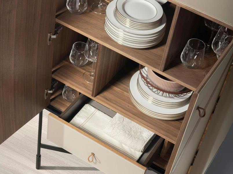 Angel Cerdá Tall Sideboard in Leatherette, Walnut and Black Steel 3280