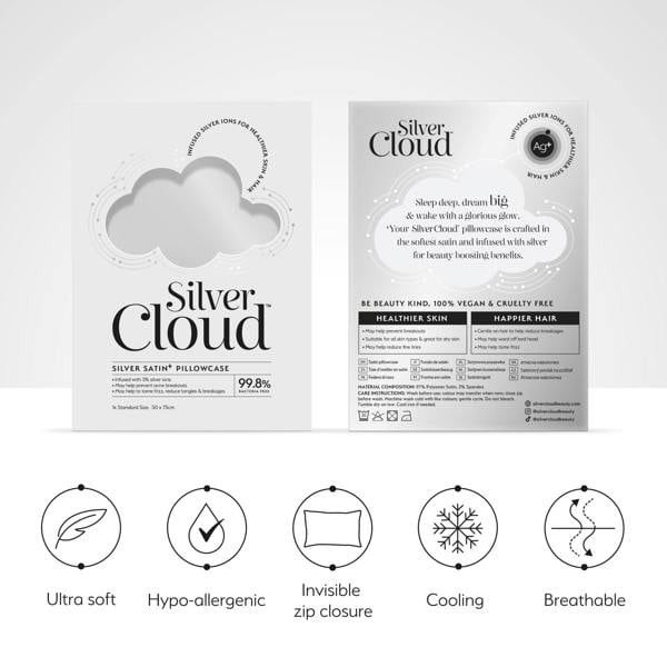 Silver Cloud Beauty Silver Cloud White & Silver Satin Pillowcase Twinpack