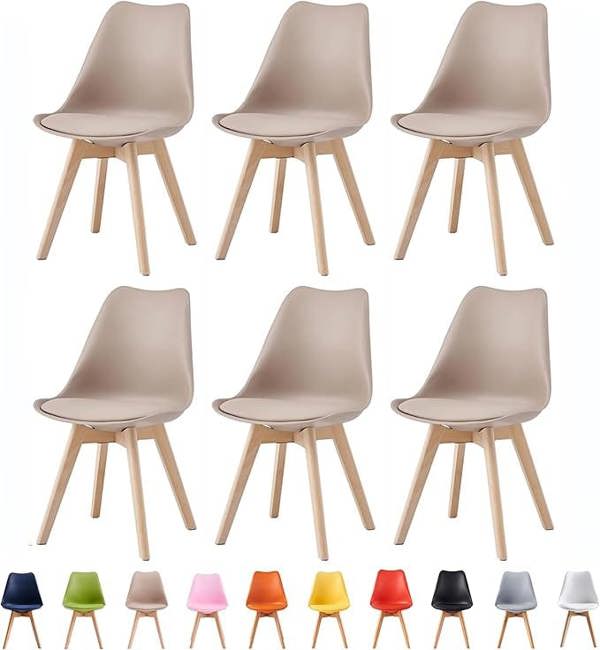 Set of 6 Dining Chairs with Solid Wooden Legs and Seat Cushion Pads Eva