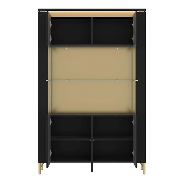 Wyld Haus Marslet Black and Gold Display Vitrin Cabinet 2 Door with LED Lighting