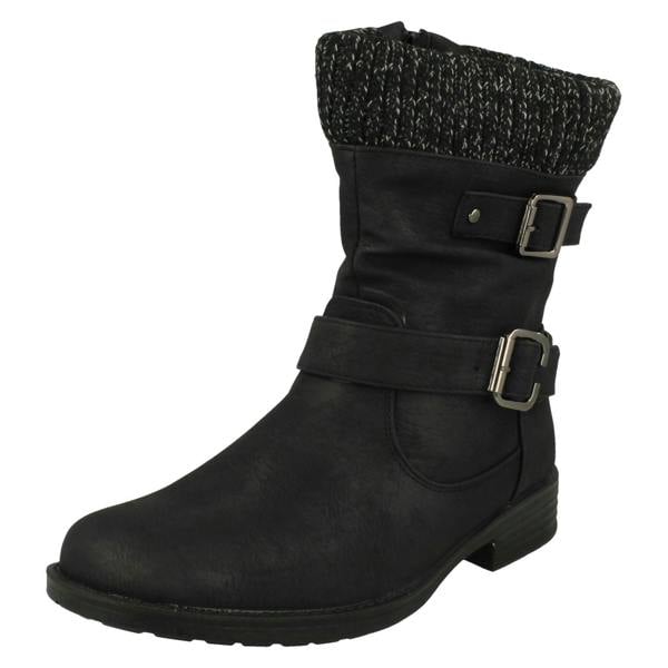 Spot On Ladies Spot On Warm Lined Buckle Detailed Mid Calf Boots F51182