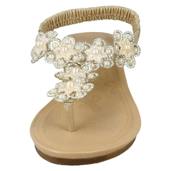 Savannah Ladies Savannah Mid Wedge Toepost Flower Trim Sandals