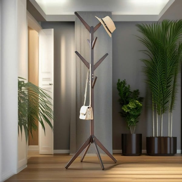 Rafaelo Mobilia Wooden Coat Stand With 8 Hooks Natural Brown