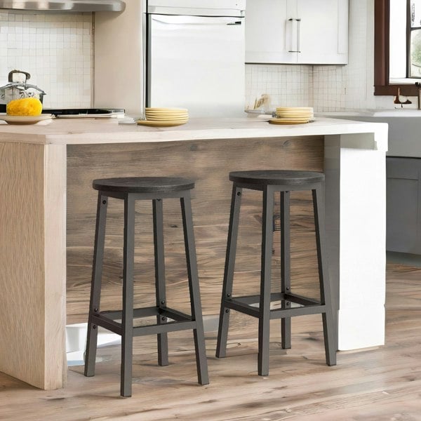 Rafaelo Mobilia Set of 2 Bar Stools With Metal Frame Black