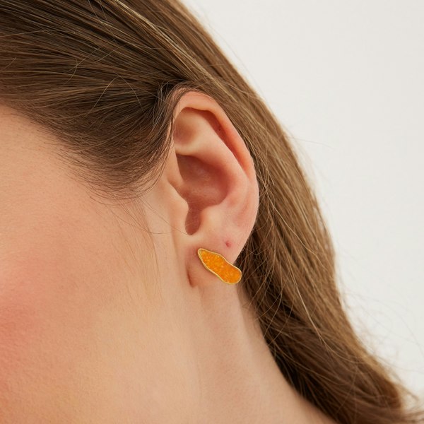 Spero London Molten Dripping Coral and Amber Sterling Silver Gold Plated Earrings