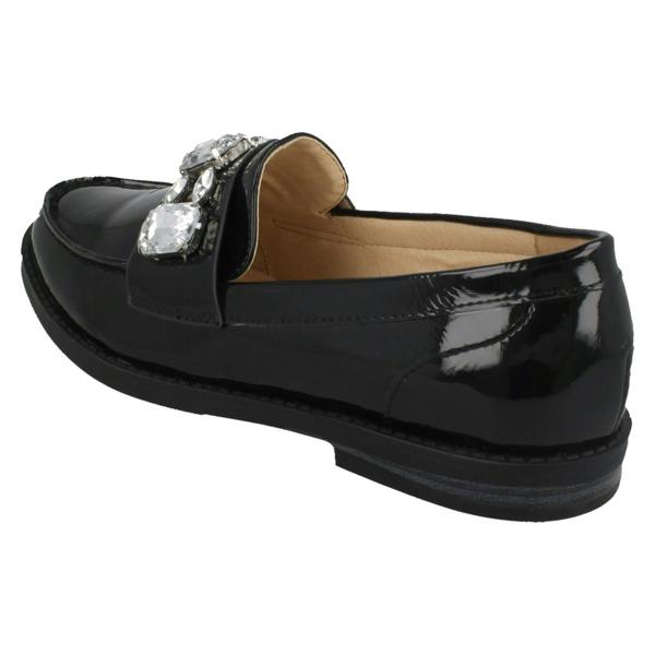 Spot On Ladies Spot On Jewel Trim Vamp Loafer Shoes