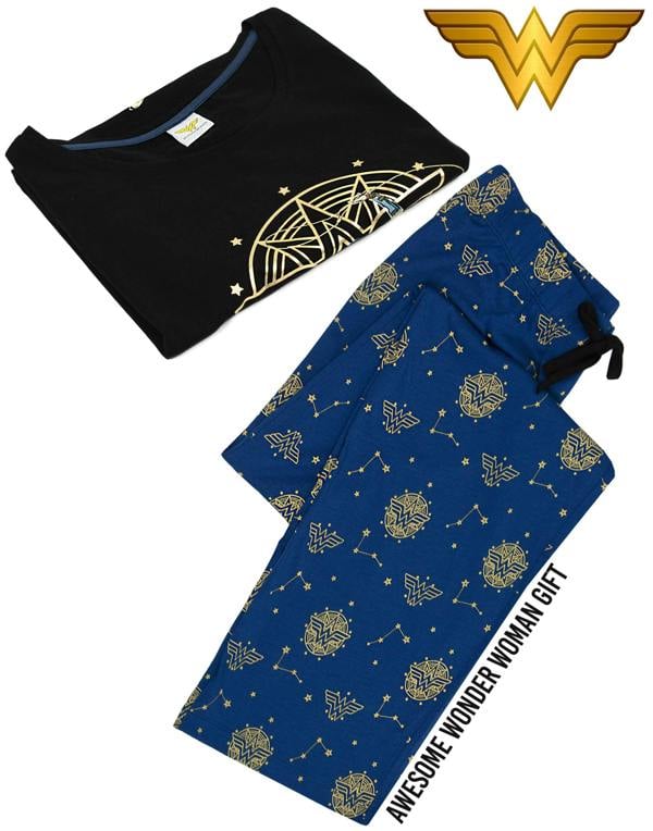 DC Comics Womens Black Wonder Woman Short Sleeve Long Leg Pyjama Set