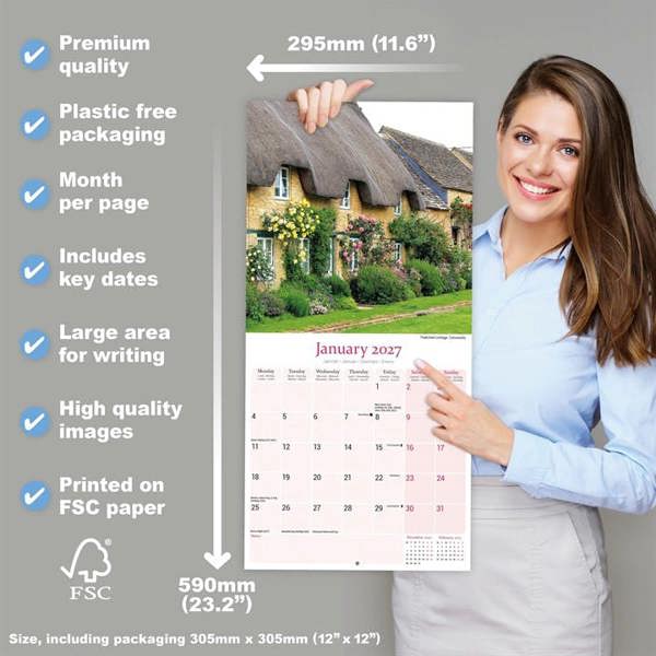 English Cottage Gardens Calendar 2027, Wall Calendars, Month To View, Lifestyle, Gift