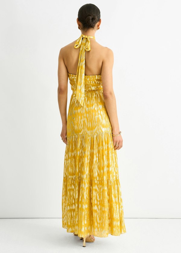 Gini London Animal Jacquard Halter Neck Maxi dress