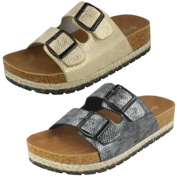 Spot On Ladies Spot On Double Strap Mules F10898