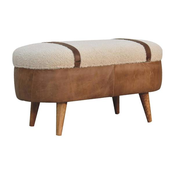 Artisan Furniture Solid Wood Tan Buffalo Boucle Nordic Bench