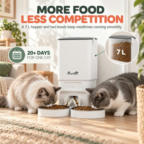PawHut Automatic Cat Feeder, 7L Cat Food Dispenser with App Control, Timer