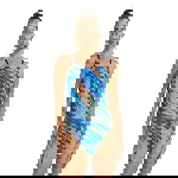 Teal orange Riptidal Durafast Elite cutout swimsuit by TYR