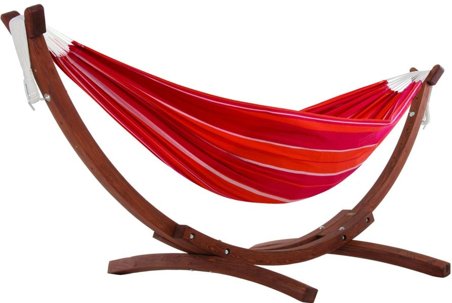 Vivere Double Cotton Hammock with Solid Pine Arc Stand - Mimosa
