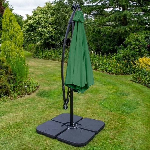 Monstershop Green 3m LED Cantilever Parasol & Plain Base