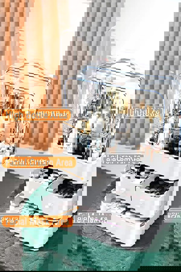 Living and Home 39CM High Cosmetic Organizer Makeup Storage Box With 3 Drawers And Transparent Lid