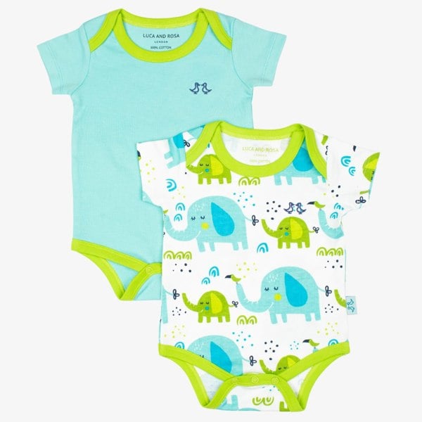 Luca and Rosa Little Elephant Print Boys Pack of 2 Baby Vests