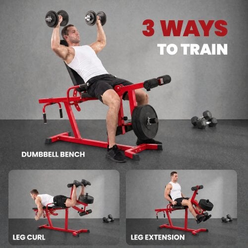 SPORTNOW 3-in-1 Leg Extension and Curl Machine, 300kg Capacity, Red