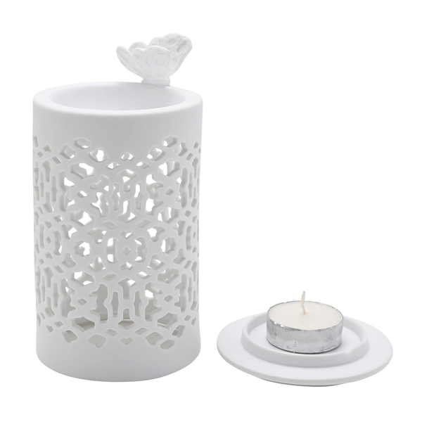 Hestia White Ceramic Wax Melt Burner With Butterfly