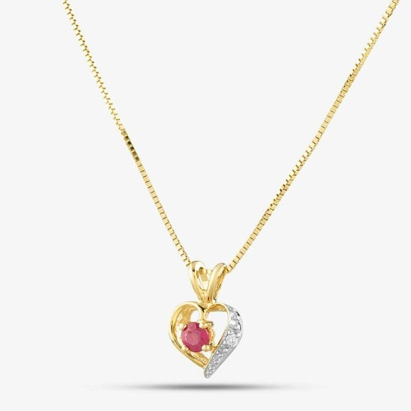 T. H. Baker 9ct Yellow Gold Ruby & Diamond Heart Necklace LT13070C RUBY