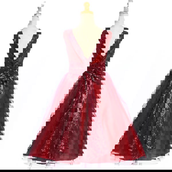 Burgundy sequin dress with bow detail