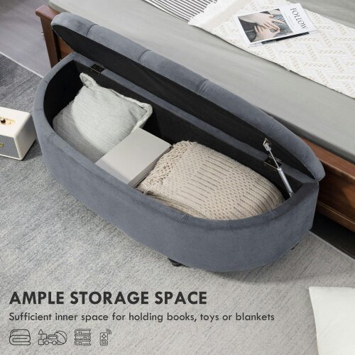 Wyld Haus Rafili Velvet Grey Semi Circle Storage Bench With Tufted Seat