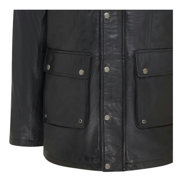 Infinity Leather Men’s Leather Military Jacket Outwear Trenchcoat - Field