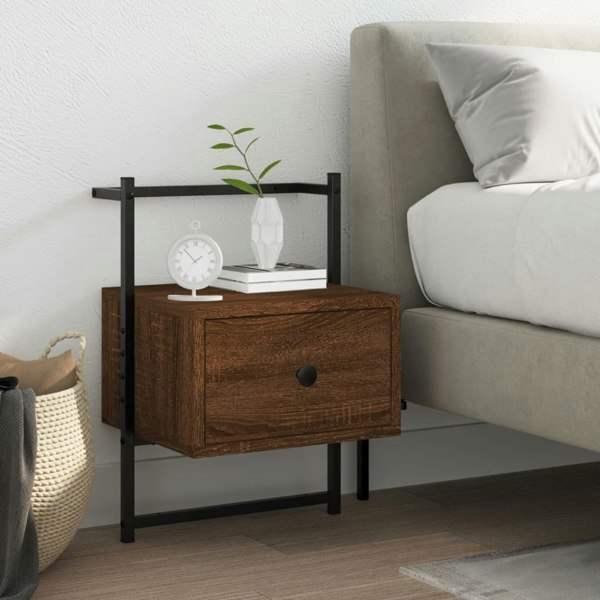 Berkfield Bedside Cabinet Wall-mounted Brown Oak 35x30x51 cm Engineered Wood