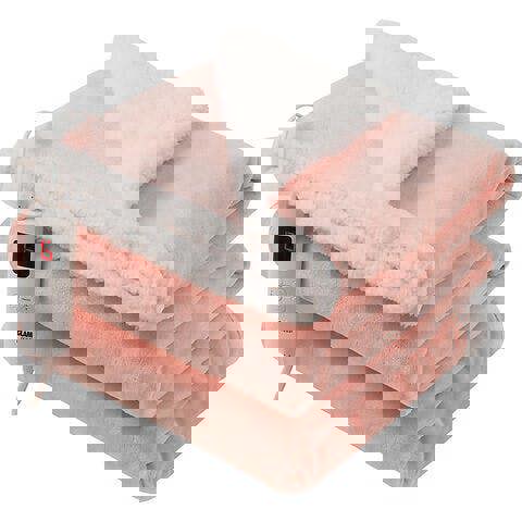 GlamHaus Heated Throw Electric Blanket 6 Heat and 3 Timer Auto Shut Off - Digital Control - Machine Washable - Light Pink