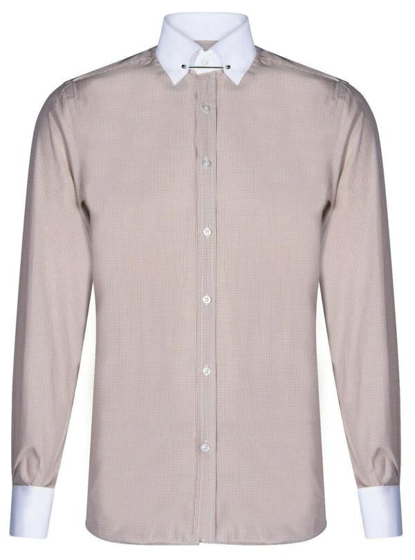 TruClothing Mens Club Collar Beige Shirt 1920s Peaky Blinders With Bar Poplin Pin Smart