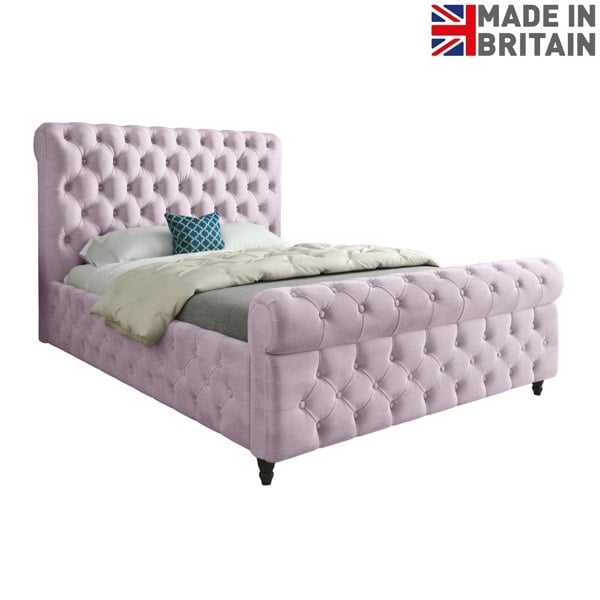 Casa Magna Savana Sleigh Upholstered Soft Velvet Bed Frame - Pink