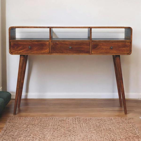 Artisan Furniture Solid Wood Triple Curved Chestnut Console Table